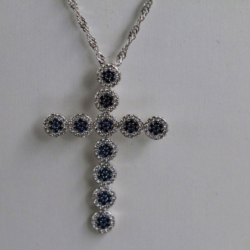 Croce donna in argento e zirconi modello sapphire