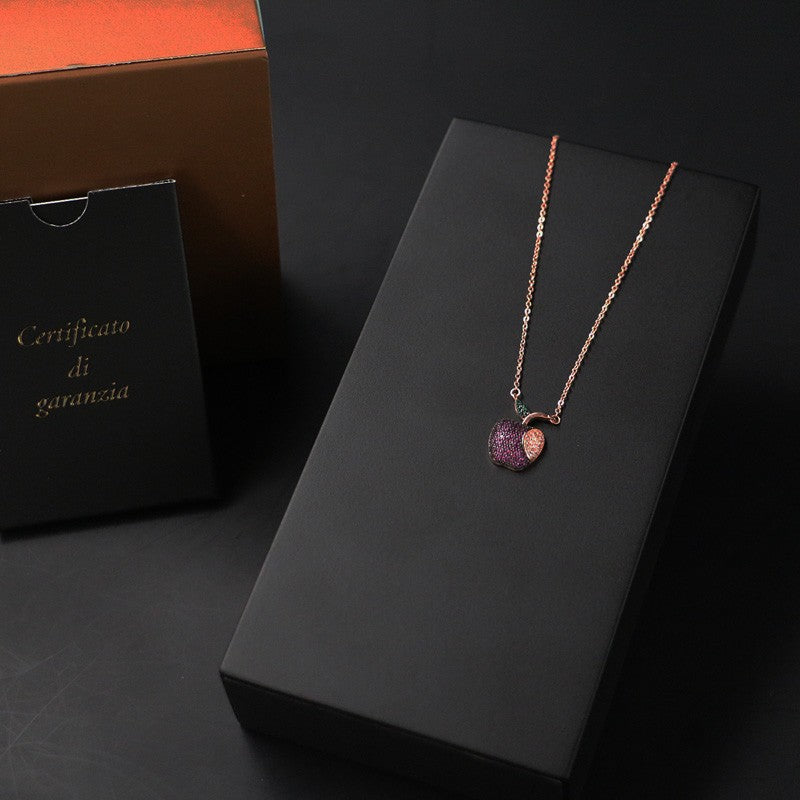 Ciondolo donna in argento 925% bagno oro rosa con zirconi colorati,modello mela