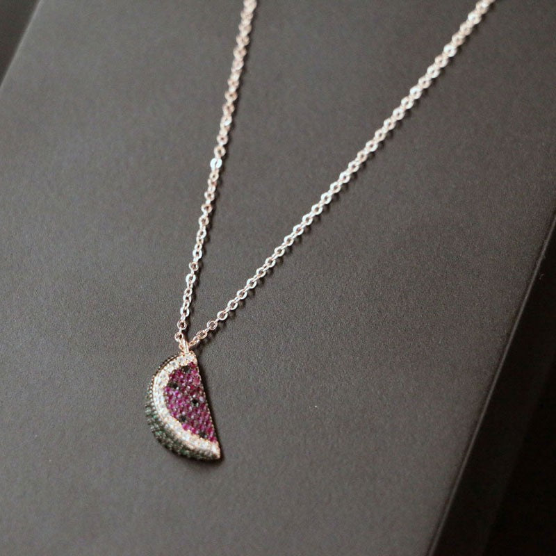 Ciondolo donna in argento 925% bagno oro rosa con zirconi colorati,modello anguria