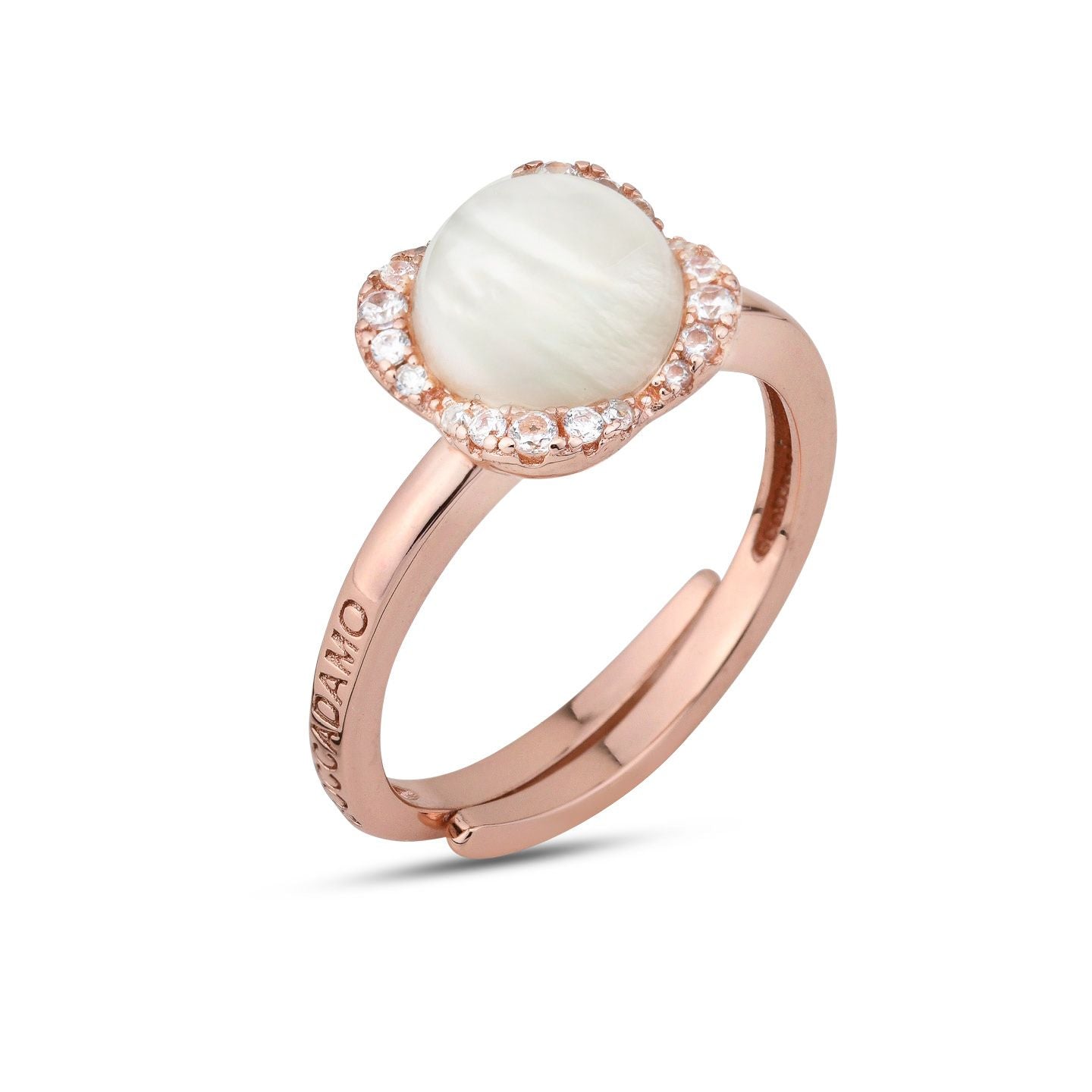 Boccadamo - Anello argento fiore placcato oro rosa con madre perla e zirconi