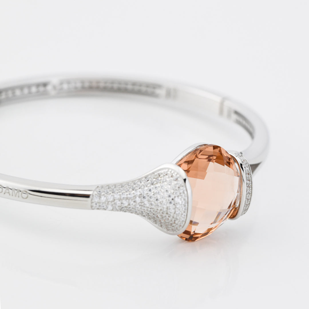 Boccadamo - Bracciale in argento rigido con cristallo peach da mm 14 e zirconi