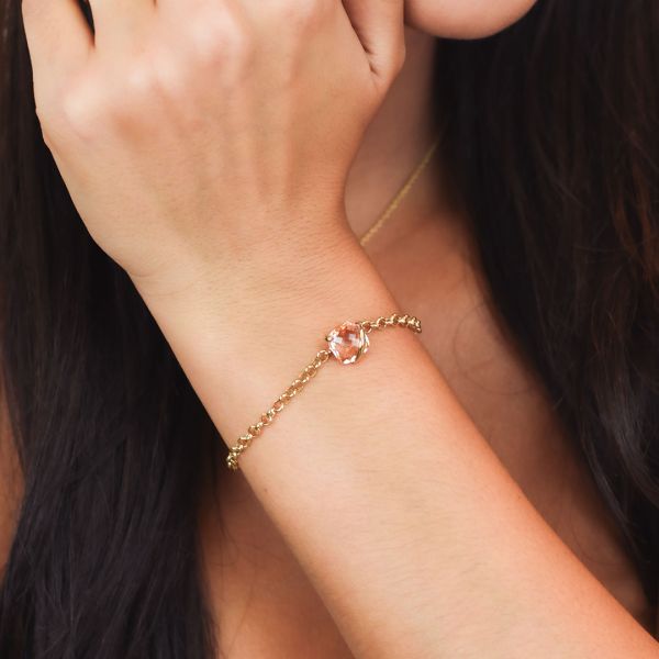 Boccadamo - Bracciale in argento morbido placcato oro giallo con cristallo peach