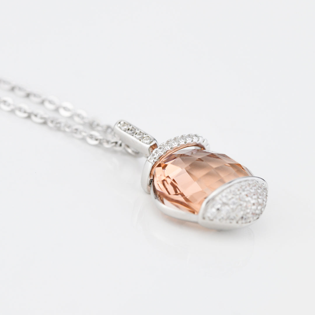 Boccadamo - Collana in argento con cristallo peach da mm 14 e zirconi