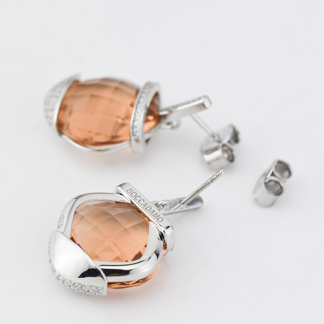 Boccadamo - Orecchini in argento con cristallo peach da mm 14 e zirconi