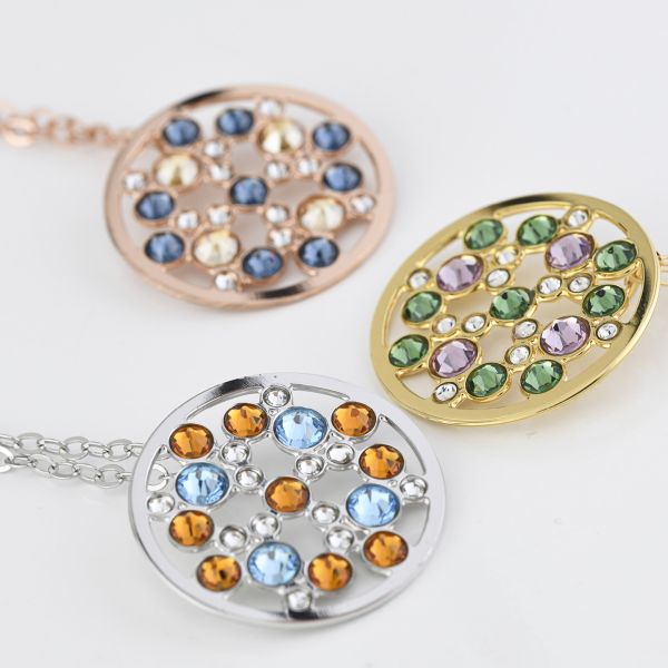 Boccadamo - Collana cerchio con pendente piccolo di cristalli crystal, acquamarine e topaz